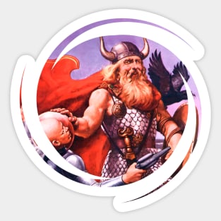 bearded viking with logo face and horns on his head Sticker